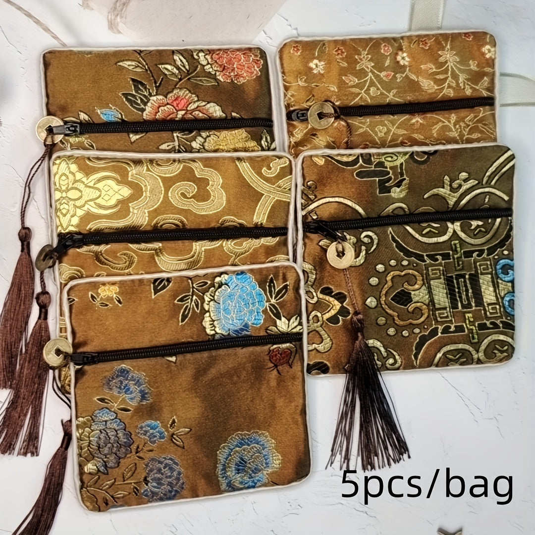 Набор сумок для украшений в стиле китайского шика с вышитым шёлковым бархатом и кисточками
