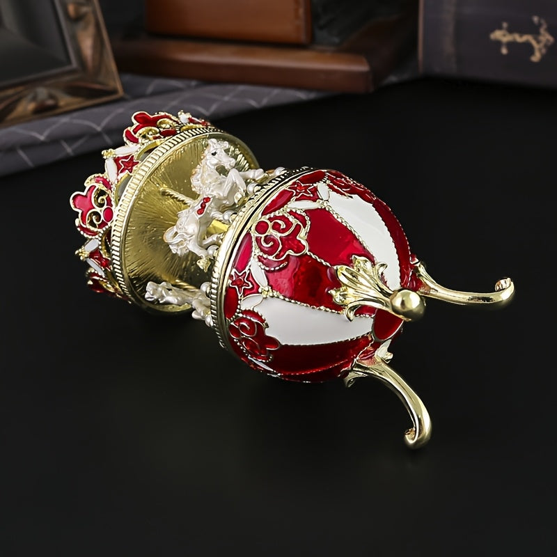 Carousel Jewelry Box for Women and Girls Metal Painted Storage Organizer