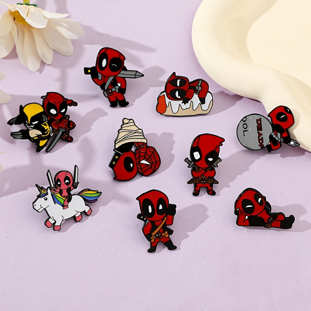 9 Disney Deadpool Enamel Pins Alloy Cartoon Style Punk Badge Jewelry for Clothing Backpack Accessories