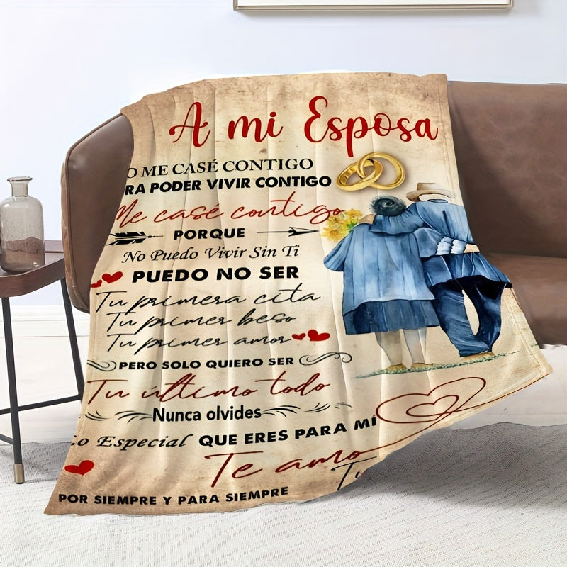 Customized Spanish Love Letter Throw Blanket Polyester Machine Washable All-Season