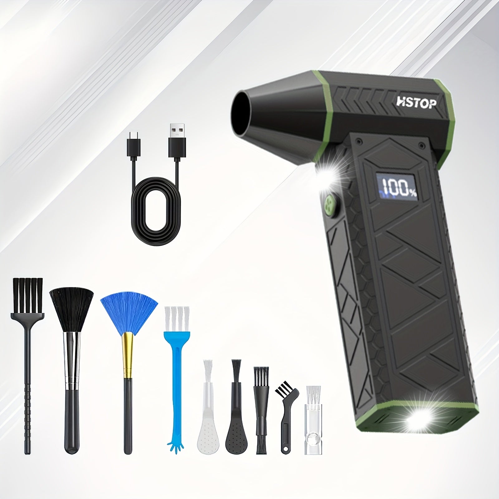 4-скоростной беспроводной турбо-вентилятор с воздушным дустером мощностью 100 Вт, USB-заряжаемый, с цифровым дисплеем, несколько насадок для клавиатур, автомобилей, дома и использования на улице - Турбо-джетный вентилятор