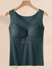 Women's Breathable Lace Lingerie Vest with Chest Pad and Back Lace Design
