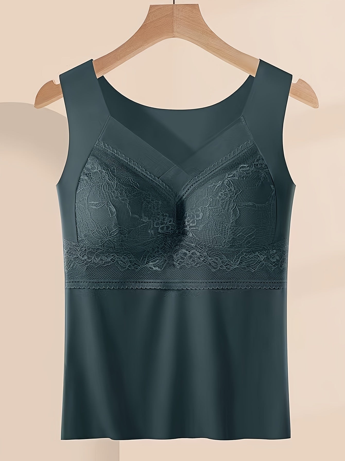 Women's Breathable Lace Lingerie Vest with Chest Pad and Back Lace Design
