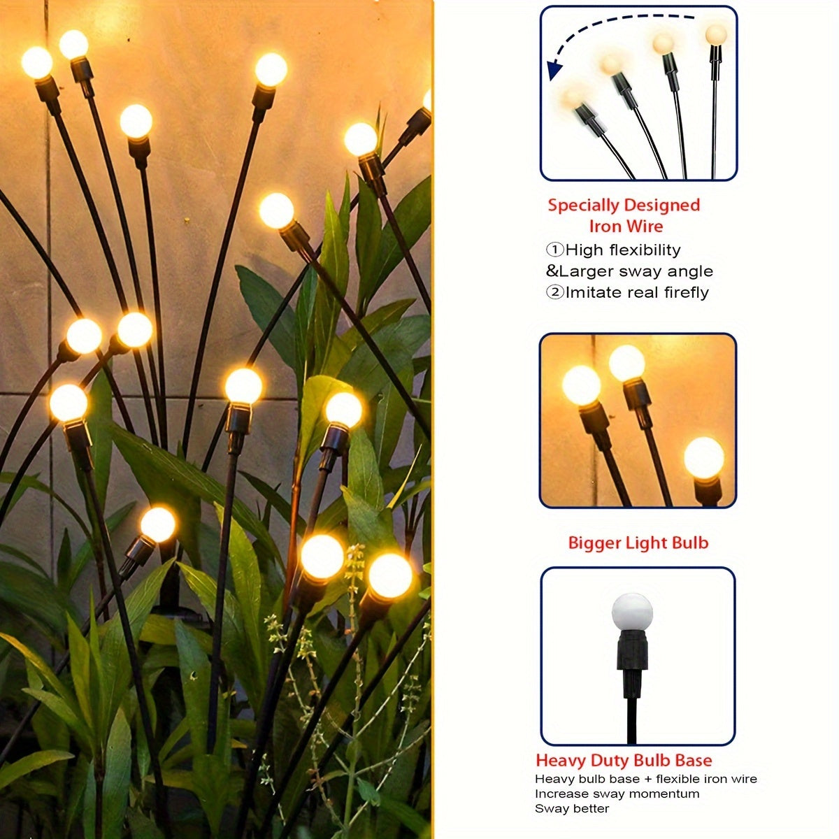 Solar LED Firefly Lights Outdoor Garden Decoration Waterproof IP65 Pack of 4 8 12