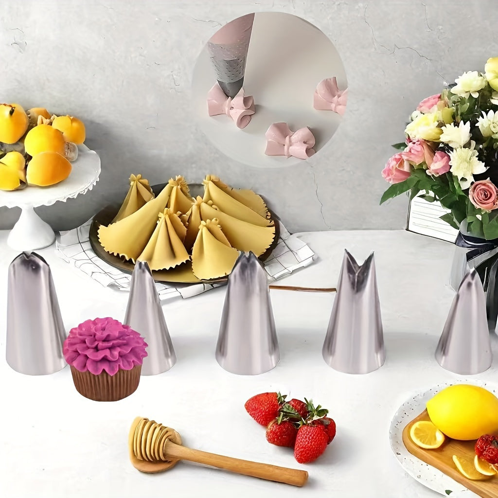 Set of 5 Stainless Steel Leaf Piping Tips for Cake Decorating and Puffs