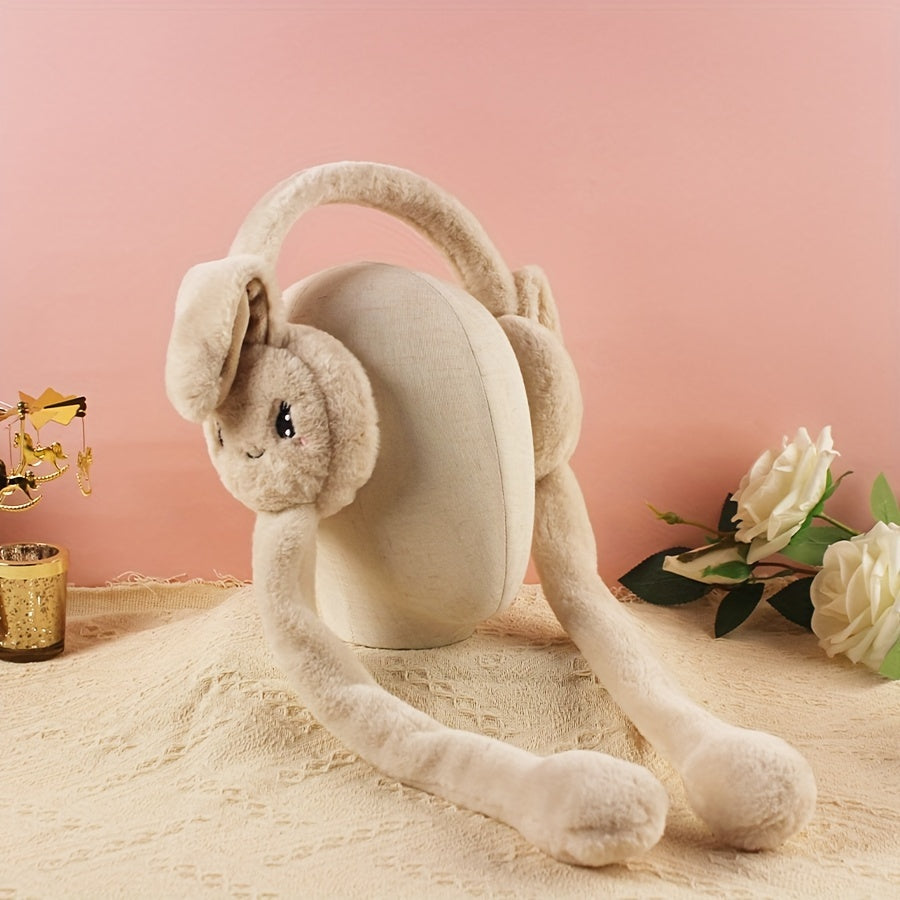 Soft Knitted Bunny Ear Ear Warmers, Stretchable Polyester, Hand Washable, Cozy Ear Protection