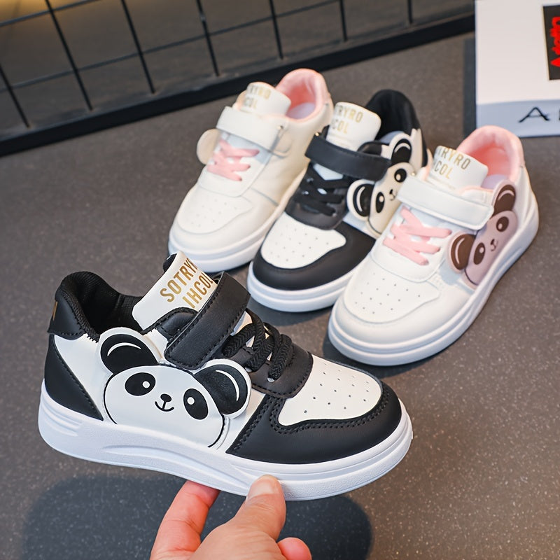 Kids' Panda Cartoon Sneakers for Boys and Girls Black White Non-Slip Velcro Shoes