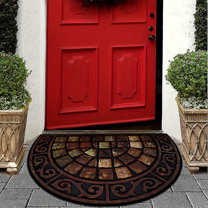 Half-Circle Velvet Door Mat Non-Slip Rug for Home Kitchen Decor Durable Polyester