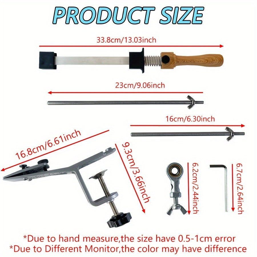 Oshxona va yog'och ishlash uchun statik burchakli pichoqni silliqlash asbobi, qutida honing olmos maydalagich, silliqlash toshi va moy toshi bilan.