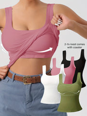 Tops de tirantes con espalda en U para mujer con almohadillas removibles, ajuste delgado, color sólido, mezcla de rayón transpirable