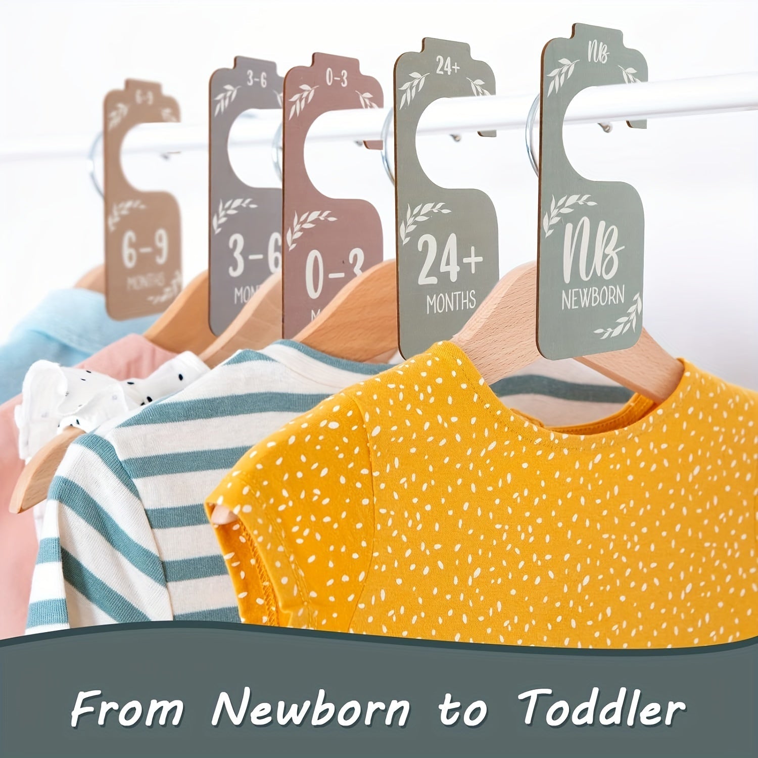 8 ta Yog'ochdan Yasalgan Bolalar Kiyimlarini Tashkillashtirish Uchun Bo'laklar - Yangi Tug'ilganlardan 24 Oygacha Bo'lgan Kiyimlar Uchun Ikki Tomonlama Osma Tashkillashtiruvchi, Chiroyli Bolalar Xonasi Dekoratsiyasi Uchun