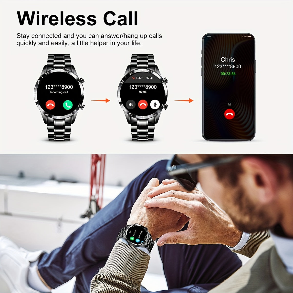 Smart Watch for Women and Men 3.53cm HD Display Fitness Tracker with Call Notifications Sleep Monitoring Compatible with Android iOS