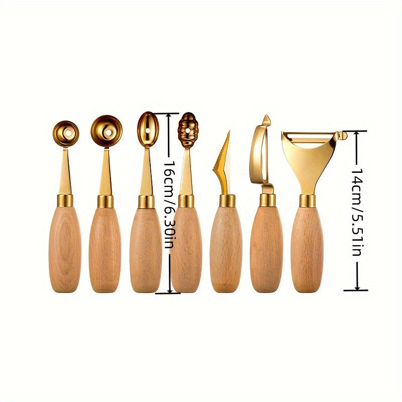 Set of 7 Stainless Steel Paring Knives with Fruit Baller Scoop and Ice Cream Spoon