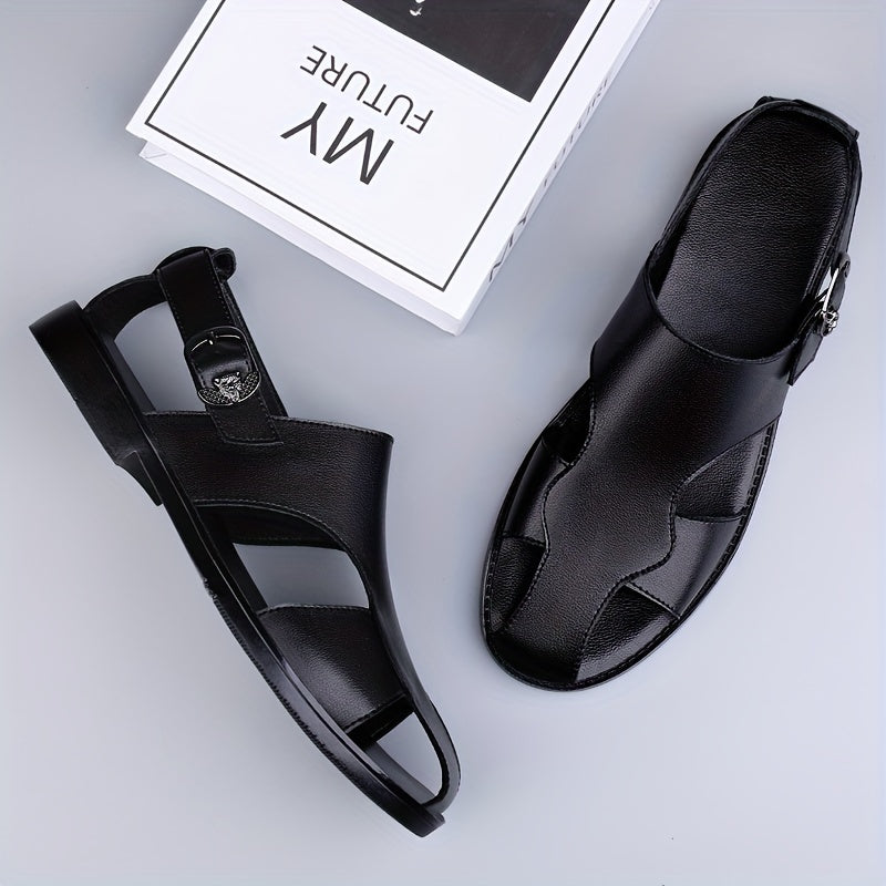 Men's Non-Slip Leather Sandals with Rubber Sole for Summer Casual Wear
