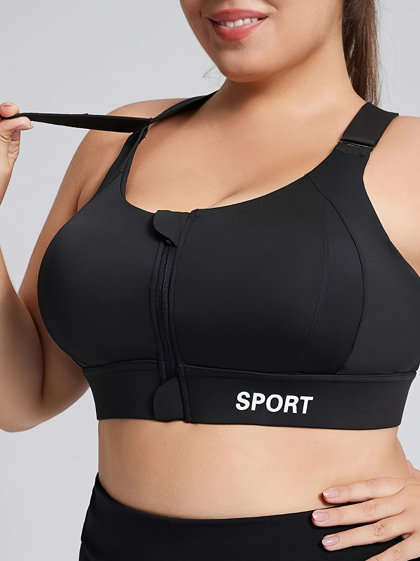 Women's High-Impact Sports Bra with Zipper Molded Cross-Back Polyester Elastane