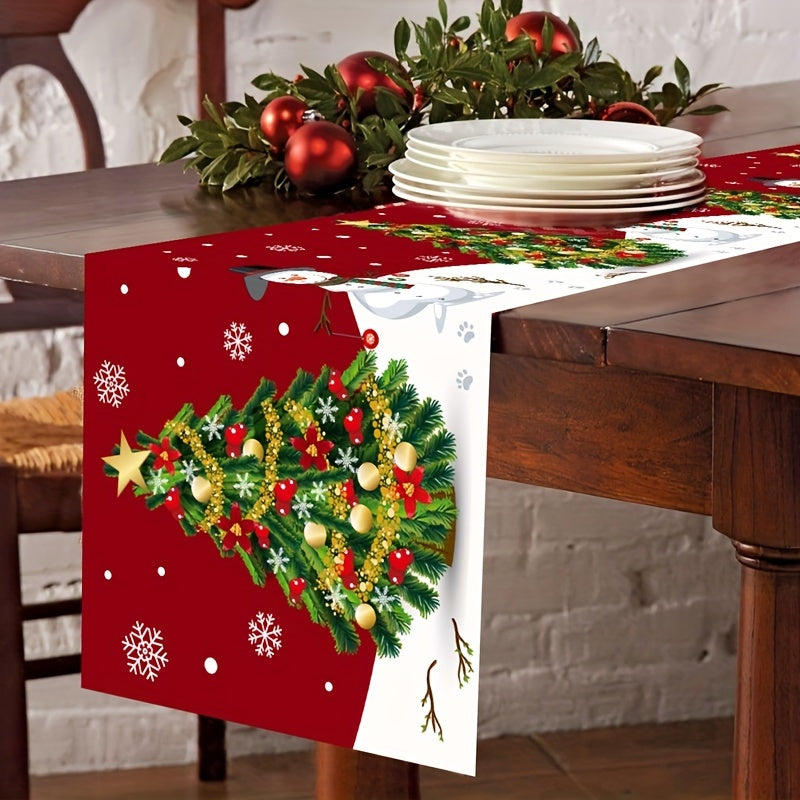 Polyester Table Runner with Snowman Design for Christmas Holiday Decor 180x35cm