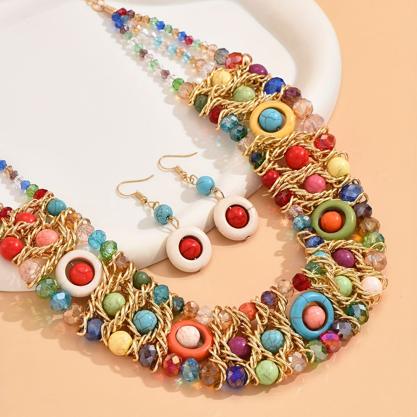 Women's Boho Jewelry Set Beaded Necklace and Earrings for Casual Wear and Gifts