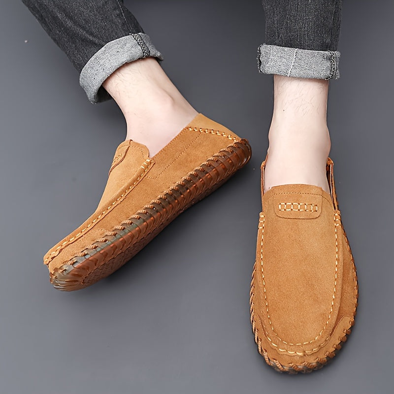 Men's Casual PU Slip-On Loafers with Solid Color Split Upper and Non-Slip Rubber Sole