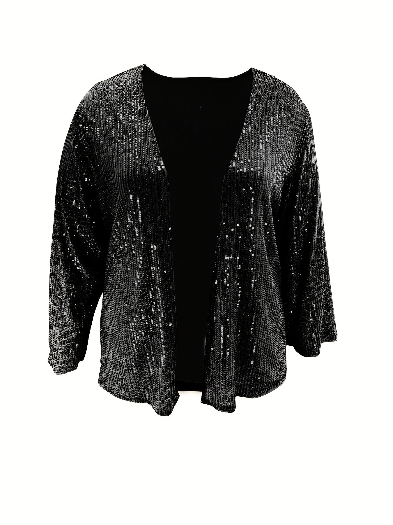 Plus Size Women's Sequin Sleeve Blouse Vivid Red Open Front Casual Formal