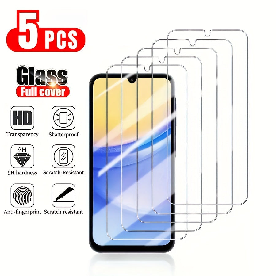 5pcs Tempered Glass Screen Protectors for Samsung Galaxy Models A12 A13 A14 A15 A24 A25 A35 A55 A34 A54 A32 5G A31 A51 A71 A04 A04S S20 FE S21 FE S23 FE 5G A30S A50 A22 A52S A53 A72 A73 5G A10