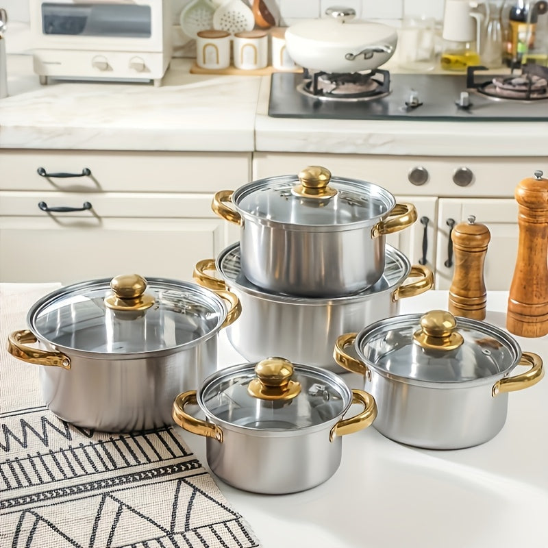Stainless Steel Cookware Set 5 Pots with Lids for Gas and Induction Stoves