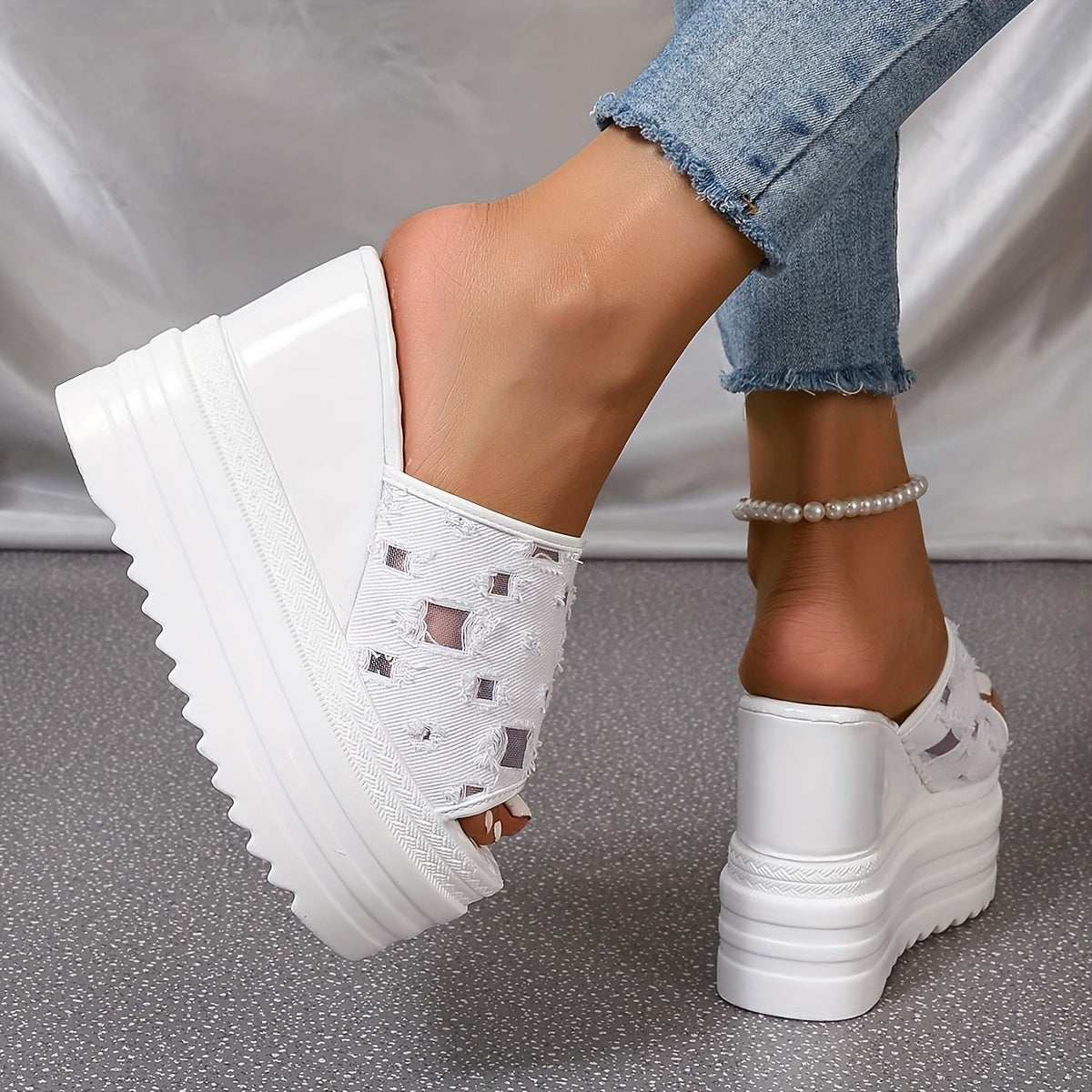 Sandalias con patrón de cuadros para mujer con suelas suaves para paseos de verano