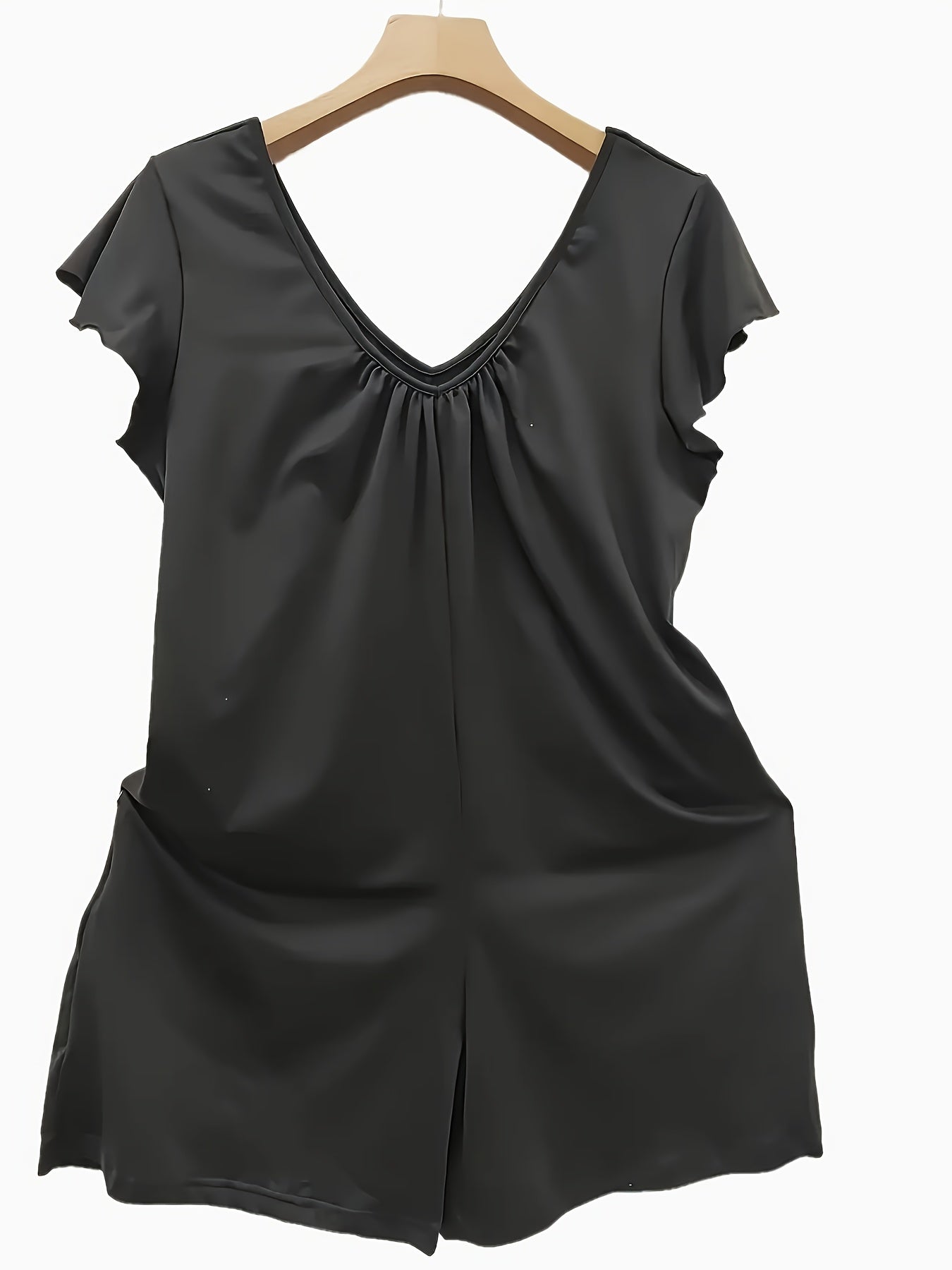 Plus Size Black Summer Jumpsuit Breathable Fabric Flared Legs Pockets