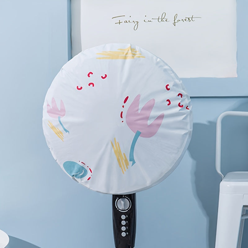 Round Sleeve Dust Cover for Floor-Standing Desktop Fan with Floral Design