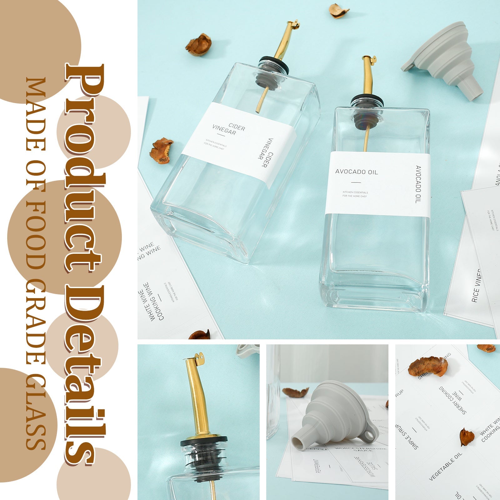 Прямоугольный стеклянный дозатор для масла объемом 500 мл, прозрачный, герметичный для сои, уксуса