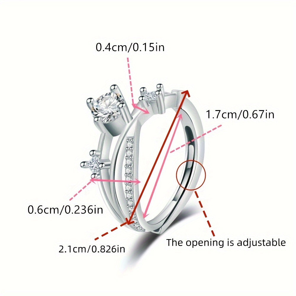 Women's Adjustable Platinum and Rose Gold Plated Cosmic Ring with Zirconia