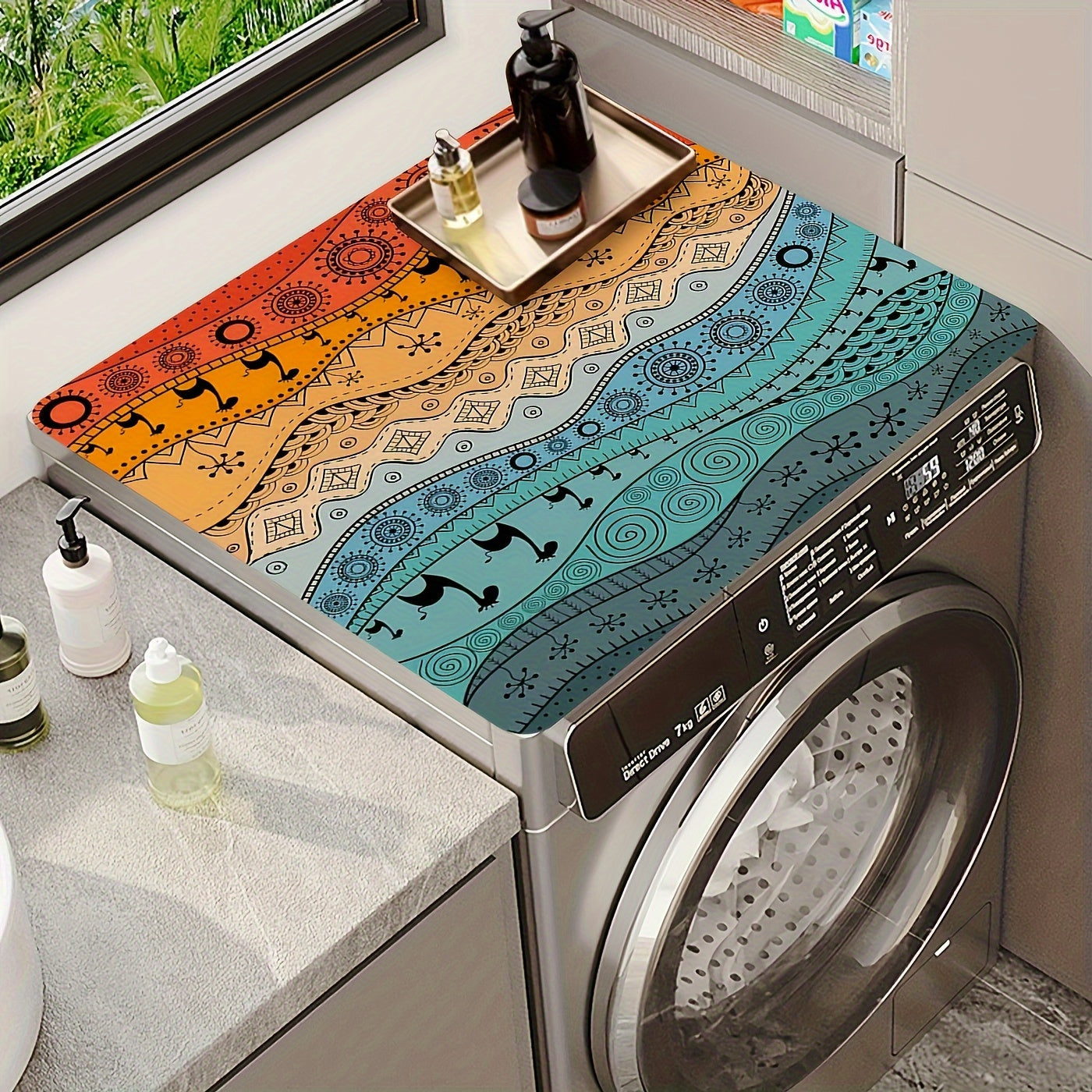 Absorbent Dust Cover for Washing Machines and Furniture Classic Plaid Mandala Design