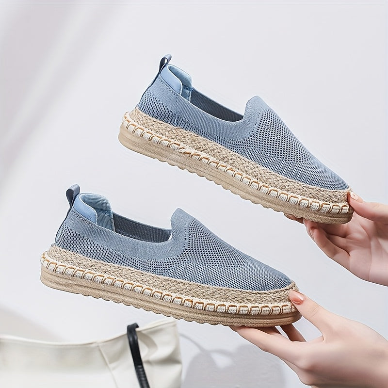 Women's Slip-On Flat Shoes Breathable Knit Fabric Casual Comfortable Flats Black Blue White