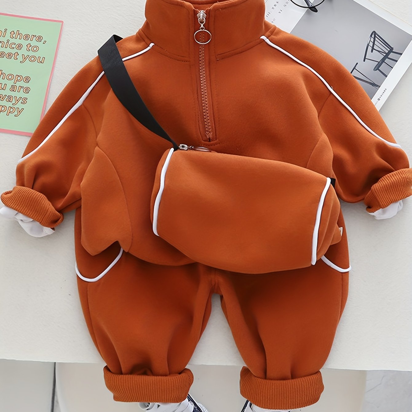 Boys Sports Casual Outfit Set with Zip-Up Stand Collar Sweatshirt and Pants
