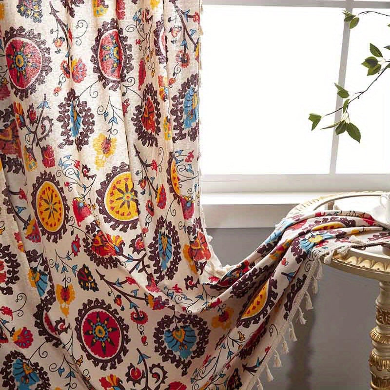 Cortina boho floral semi-oscura para sala de estar, poliéster resistente al agua