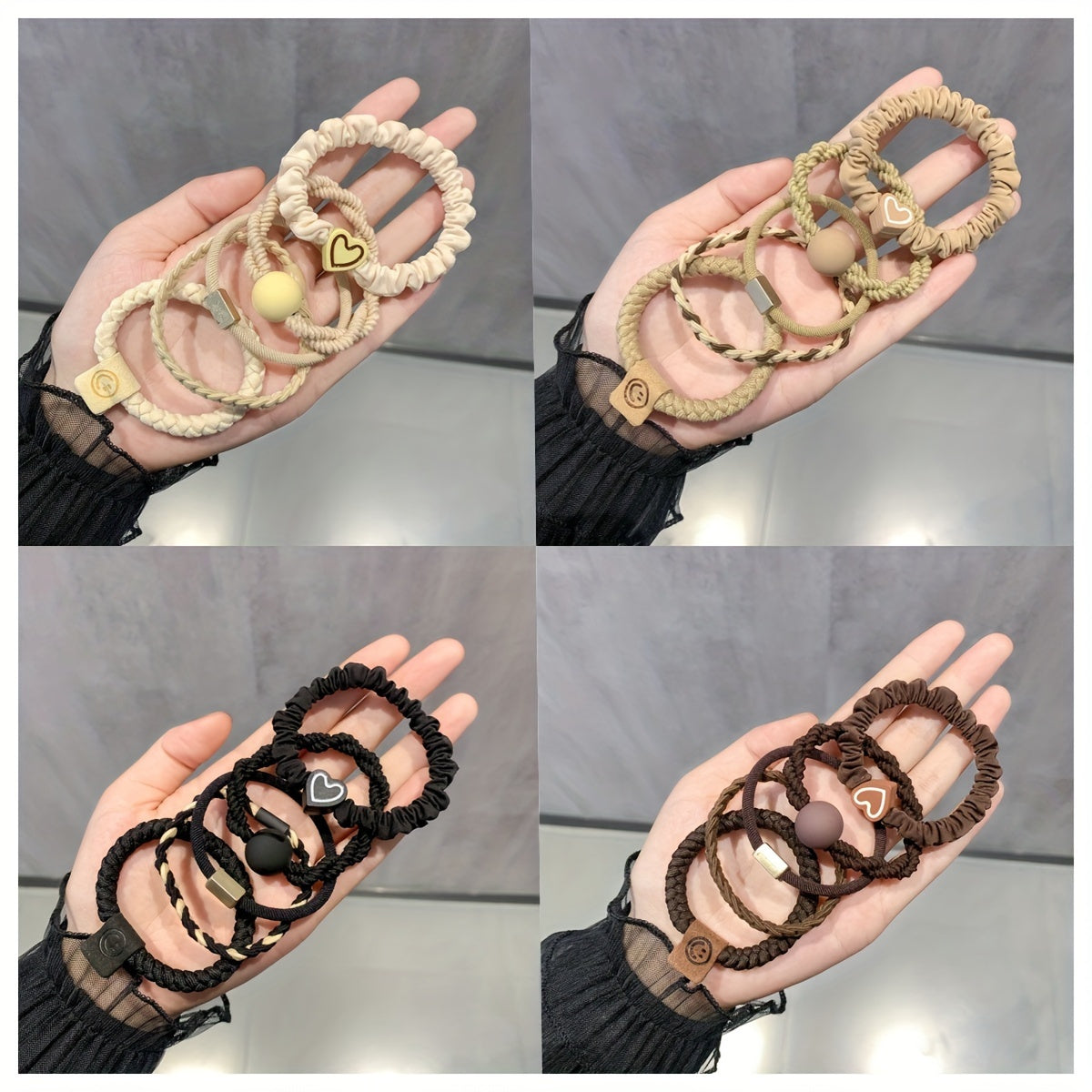 Set of 25 Boho Chic Women's Hair Ties Elastic Bands with Heart Charms Beads for Ponytails and Daily Wear