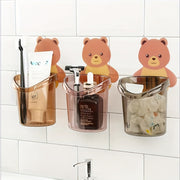 Set of 3 Bear Toothbrush and Toothpaste Holders Wall-Mounted Bathroom Organizer