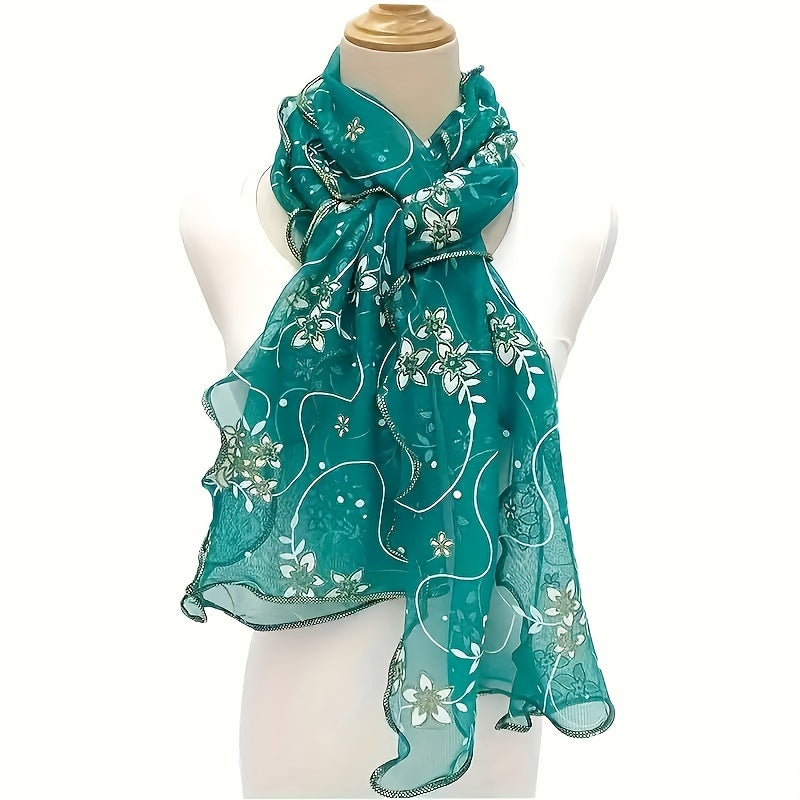 Bohemian Style Floral Embroidered Lightweight Shawl Wrap for Travel and Outdoor Use