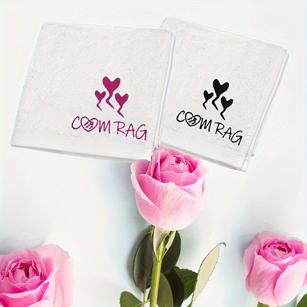 Romantic Embroidered Cotton Towel for Couples Heart Design Soft Absorbent Gift