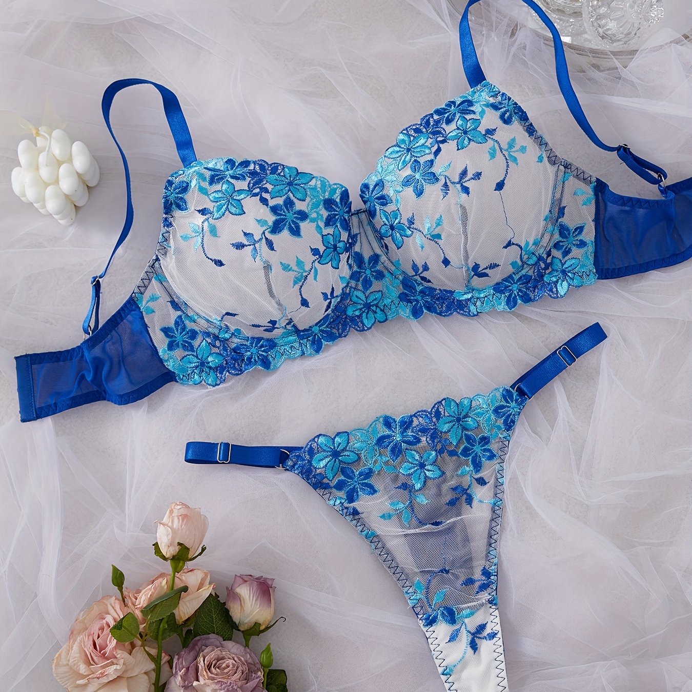 Plus o'lchamli ichki kiyimlar to'plami Polyester aralashma Sekin gullar bosma