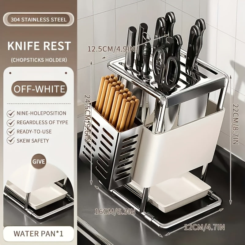 Stainless Steel Knife Block with Water-Draining System and Ventilated Rack