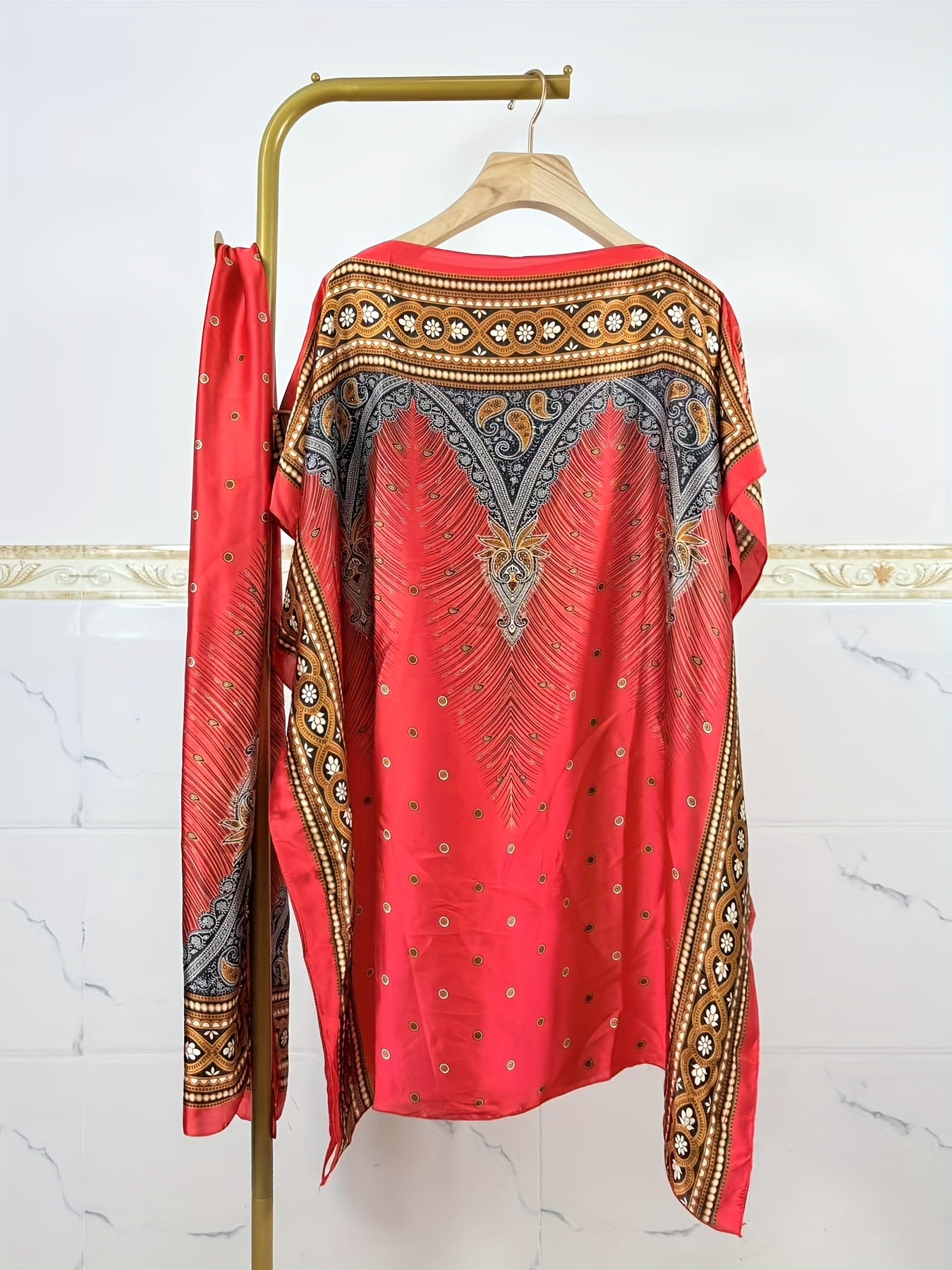 Plus o'lcham ayollar uchun bohemiy gul bosma shalv kiyimi polyester, tizza uzunligi, yozki kundalik