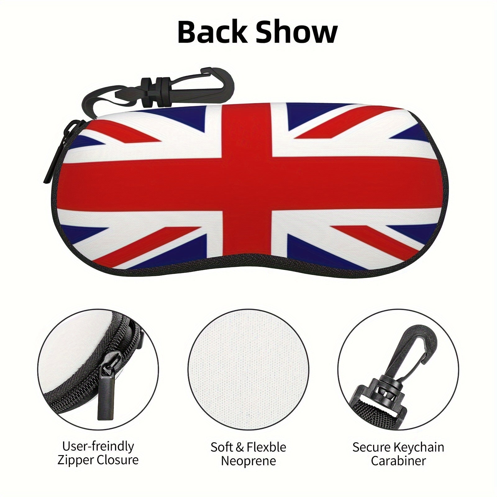 Waterproof Eyewear Case with British Flag Print and Keychain Neoprene Soft Lightweight for Men Women