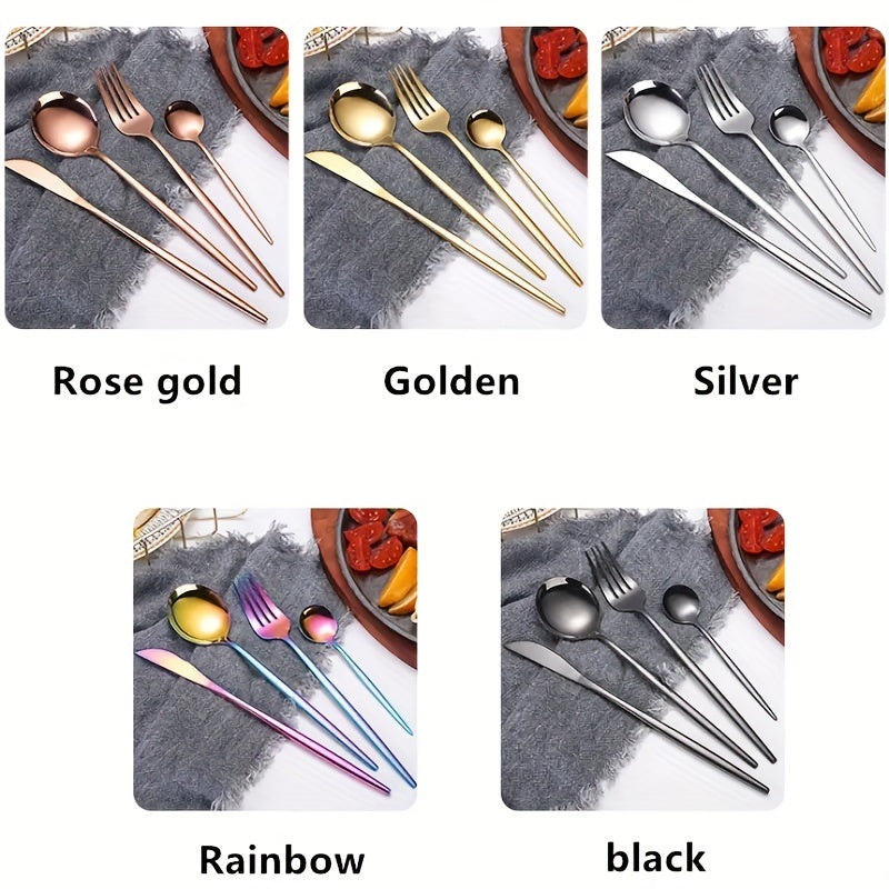 16-Piece Stainless Steel Cutlery Set with Steak Knives Dinner Forks Soup Spoons