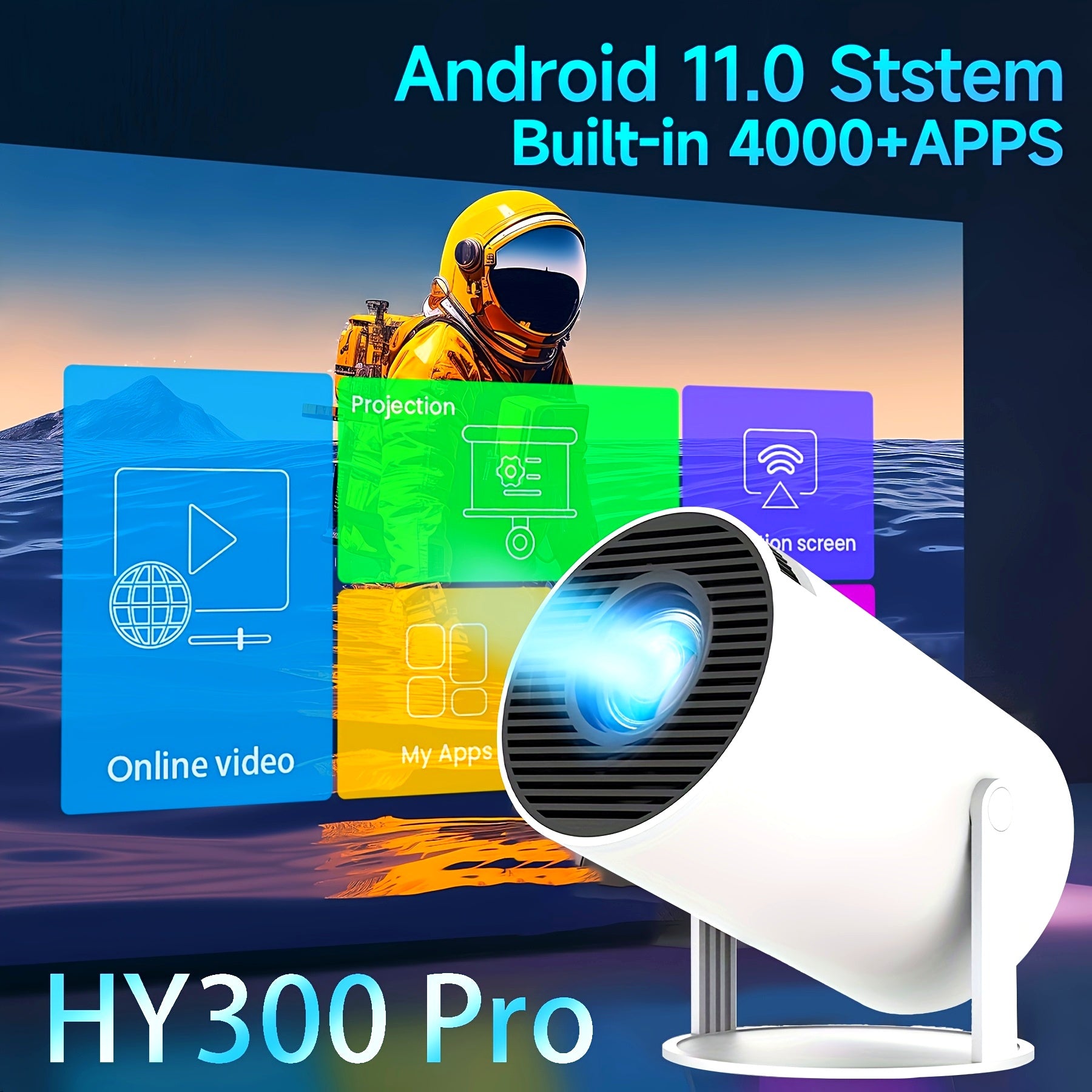 Proyector inteligente 720p HD WiFi6 inalámbrico Android 11 cine en casa