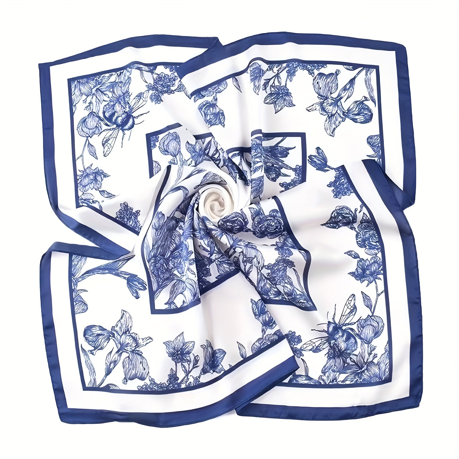 Square Satin Silk Scarf 70cm Monochrome Landscape Print Hair Bandana Neck Wrap