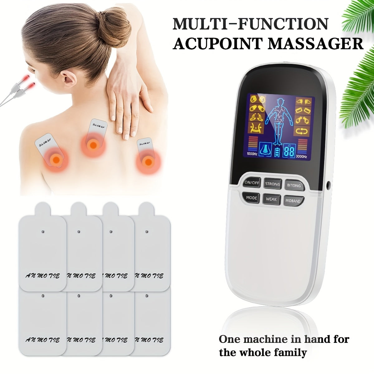 Portable Dual-Channel Physiotherapy Massager with LCD Display and Replaceable Pads