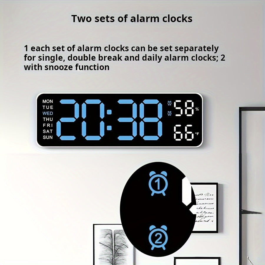 LED Digital Clock with Temperature and Humidity Display Wall or Table Decor Silent Multi-Functional
