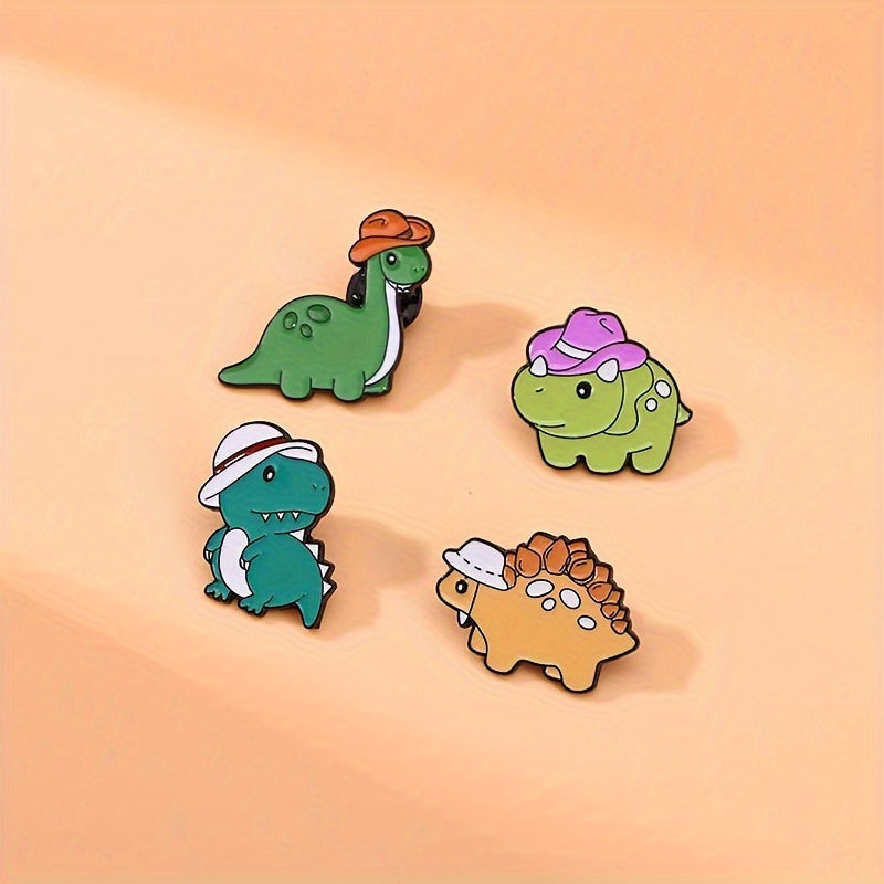 Set of 4 Cartoon Dinosaur Brooch Pins Alloy Minimalist Cute Novelty Accessories