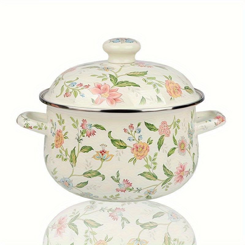 20cm Vintage emal qozon, qopqog' bilan, yopishmaydigan, makaron va sut sousi uchun