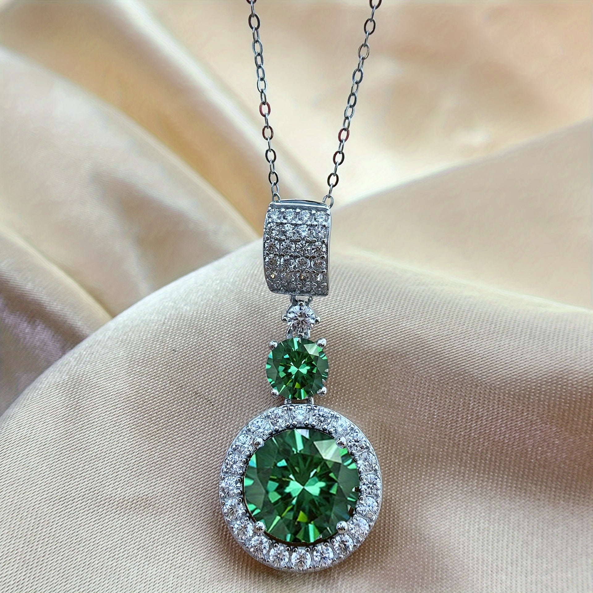 Green Moissanite Pendant Necklace 6 Carat Sterling Silver Elegant Gift Box